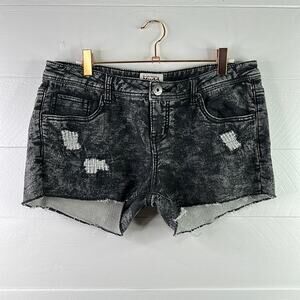 MUDD Black Distressed Acid Wash Cotton‎ Stretchy Low Rise Short Shorts Size 11